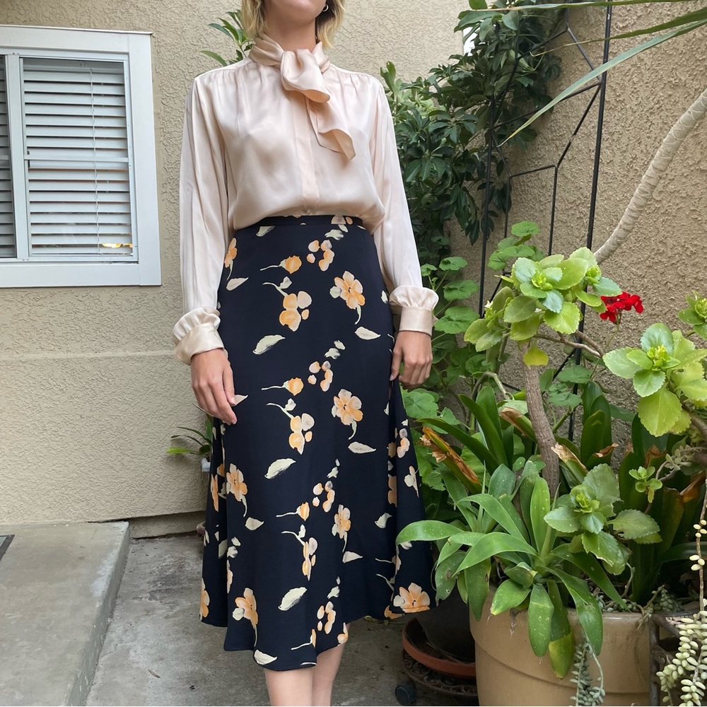 New vintage high waisted multicolored Ann Taylor silk midi skirt